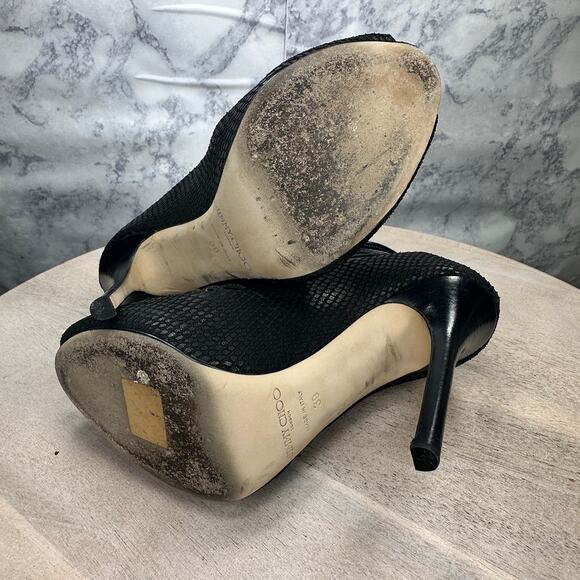 Jimmy Choo Black Embossed Leather Quito Cage Booties EU 39 Classy Party Shoes - Picture 16 of 16